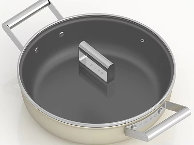 Elegant Round Cooking Pot With Silver Handles And Black Lid Design 3d model