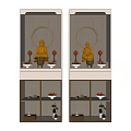 Elegant Buddhist Shrine Cabinet With Golden Buddha Statue Circular Light And Glass Door Design