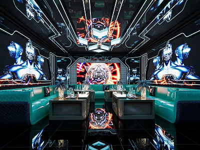 Modern KTV Interior Design With Futuristic Lighting Multiple LED Screens And Comfortable Seating 3d model