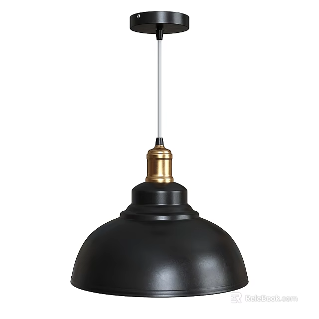 Modern Black Pendant Light with Gold Accent Top Metal Dome Shaped Design 3d model 