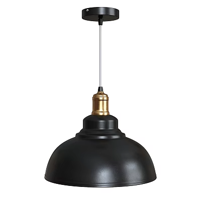 Modern Black Pendant Light with Gold Accent Top Metal Dome Shaped Design 3d model
