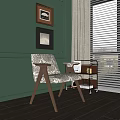 Stylish Accent Chair With Patterned Upholstery Wooden Armrests And Green Wall Background