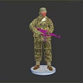 Man In Camouflage Military Uniform Holding Rifle Standing On White Base