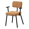 Single Chair With Tan Fabric Seat And Black Metal Frame And Armrests