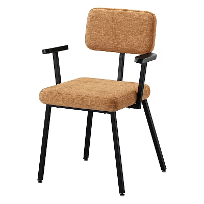 Single Chair With Tan Fabric Seat And Black Metal Frame And Armrests 3d model