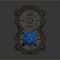 Blue Robot Game Movie Character With Number 8 Mechanical Design On Metal Platform Sci Fi Style