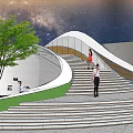 Modern Spiral Staircase Design In Public Space With Greenery And People Walking