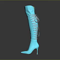 Turquoise Shiny Over the Knee Boots with Lace Up Design and Red High Heel