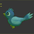 Cute Cartoon Style Blue Bird With Big Eyes And Orange Beak Claws