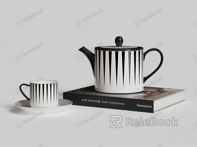 Black and white striped tea set model