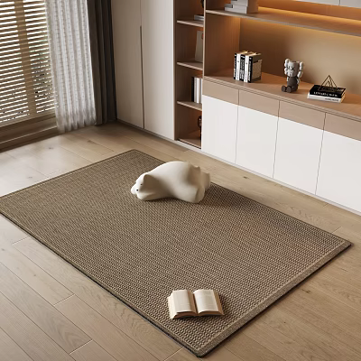 Square Rug In Modern Living Room With Sculpture And Book 3d model