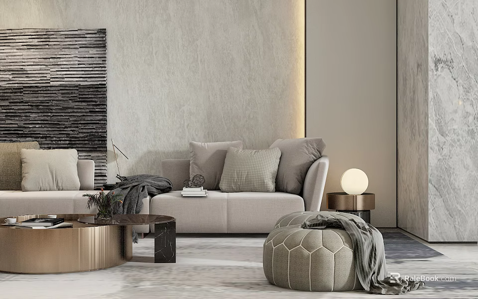 Modern Luxurious Living Room Interior With Sofa And Coffee Table Set 3d model 