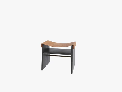 Modern Minimalist Stool With Brown Wooden Seat And Black Metal Frame Design 3d model