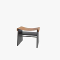 Modern Minimalist Stool With Brown Wooden Seat And Black Metal Frame Design