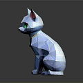 Polygonal Dark Colored Cat 3D Model with Green Eyes Red Ears and Golden Collar