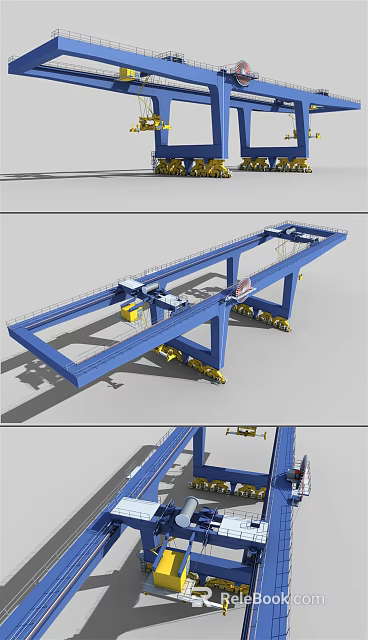 Industrial Bridge Crane with Blue Frame Structure Rail System and Mobile Support Components 3d model 