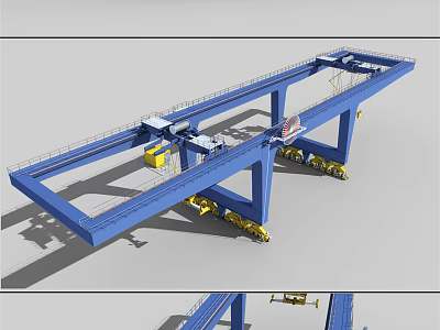 Industrial Bridge Crane with Blue Frame Structure Rail System and Mobile Support Components 3d model