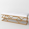 Modern White Padded Bench With Golden Geometric Frame And Sleek Design 3d model