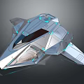 Futuristic Geometric Concept Aircraft With Metallic Surface And Blue Accent Lights