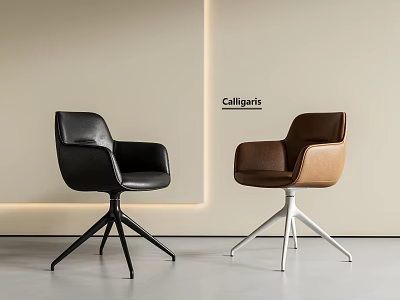 Modern Leather Office Chair In Black And Brown With Tripod Base Design 3d model