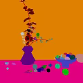 Decorative Ornament Arrangement With Brown Vase Flowers Green Bowl Apples Scattered Ornaments On Wooden Floor