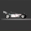 Race Car Model with Blue Red Flame Pattern Large Wheels Open Frame on Circular Stand