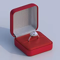 Red Jewelry Box With Diamond Ring And Gray Velvet Lining