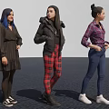 Three Women Posing In Different Fashion Styles With Dresses Plaid Pants Jeans Boots And Sneakers