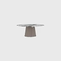 Elegant Round Dining Table Featuring Marble Tabletop With Black White Veins And Dark Brown Base 3d model