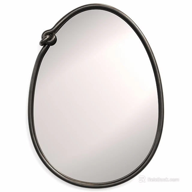 Oval Shaped Mirror With Black Metal Frame And Decorative Knot 3d model 
