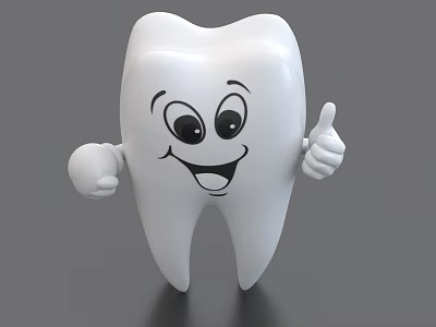 Cartoon Tooth Organ With Smiling Face Big Eyes And Thumbs Up Gesture 3d model