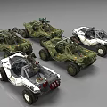 Multiple Green And White Utility Vehicles With Off Road Design And Roof Equipment