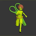 Green Game Movie Character Figure With Red Hair Yellow Outfit And Dynamic Pose