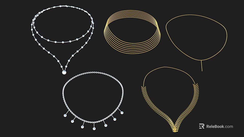 Stylish Various Designer Jewelry Necklaces With Silver Gold Pendants Tassels And Feather Accents 3d model 