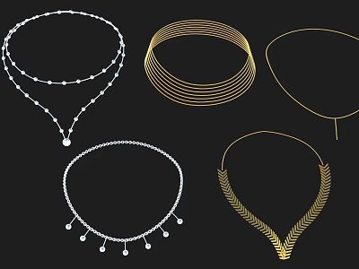 Stylish Various Designer Jewelry Necklaces With Silver Gold Pendants Tassels And Feather Accents 3d model