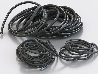 Black Flexible Rubber Hoses In Various Coils For Household Use 3d model