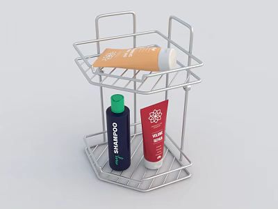 Multi tiered Metal Bathroom Rack With Body Lotion Shampoo And Shower Gel 3d model