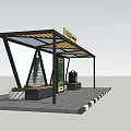 Modern Public Transport Shelter Design With Yellow Sign Advertisement And Seats