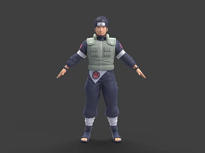 Game Movie Character Ninja In Green Vest Blue Pants With Forehead Protector And Red Symbol 3d model