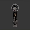 Ornate Engraved Revolver Featuring Long Barrel And Red Grip Design Elements