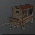 Vintage Wooden Carriage With Red Roof Cage Windows Harness Chain And Wheels