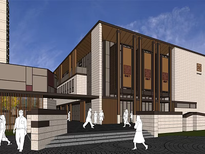 Modern Sales Office Building Design With Wooden Elements Glass Facade And Entrance Steps 3d model