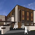 Modern Sales Office Building Design With Wooden Elements Glass Facade And Entrance Steps