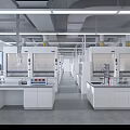 Modern Laboratory Interior With White Cabinets Fume Hoods And Reagents