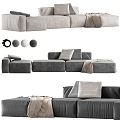Modern Gray Linen Sectional Sofa With Soft Pillows And Cozy Throw Blanket