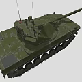 Military Green Tank With Long Barrel Tracks And Antenna On Gray Background