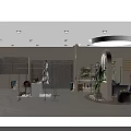 Modern Clothing Store Window Display With White Outfit Mannequins Green Plants And Lighting