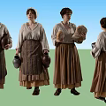 Woman in Vintage Clothing Holding Pottery Jars and Carrying Loaves of Bread