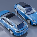 Two Blue Modern Luxury Cars With Black Roofs And Sleek Exterior Design