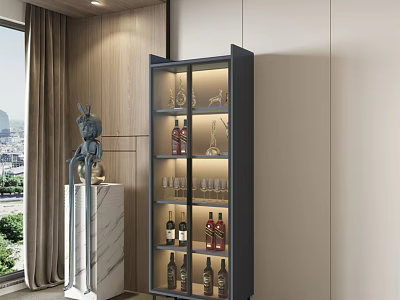Elegant Modern Wine Cabinet With Glass Shelves Wine Bottles And Glassware 3d model